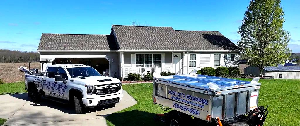 Port City Exteriors crew on-site at a West Michigan roofing job